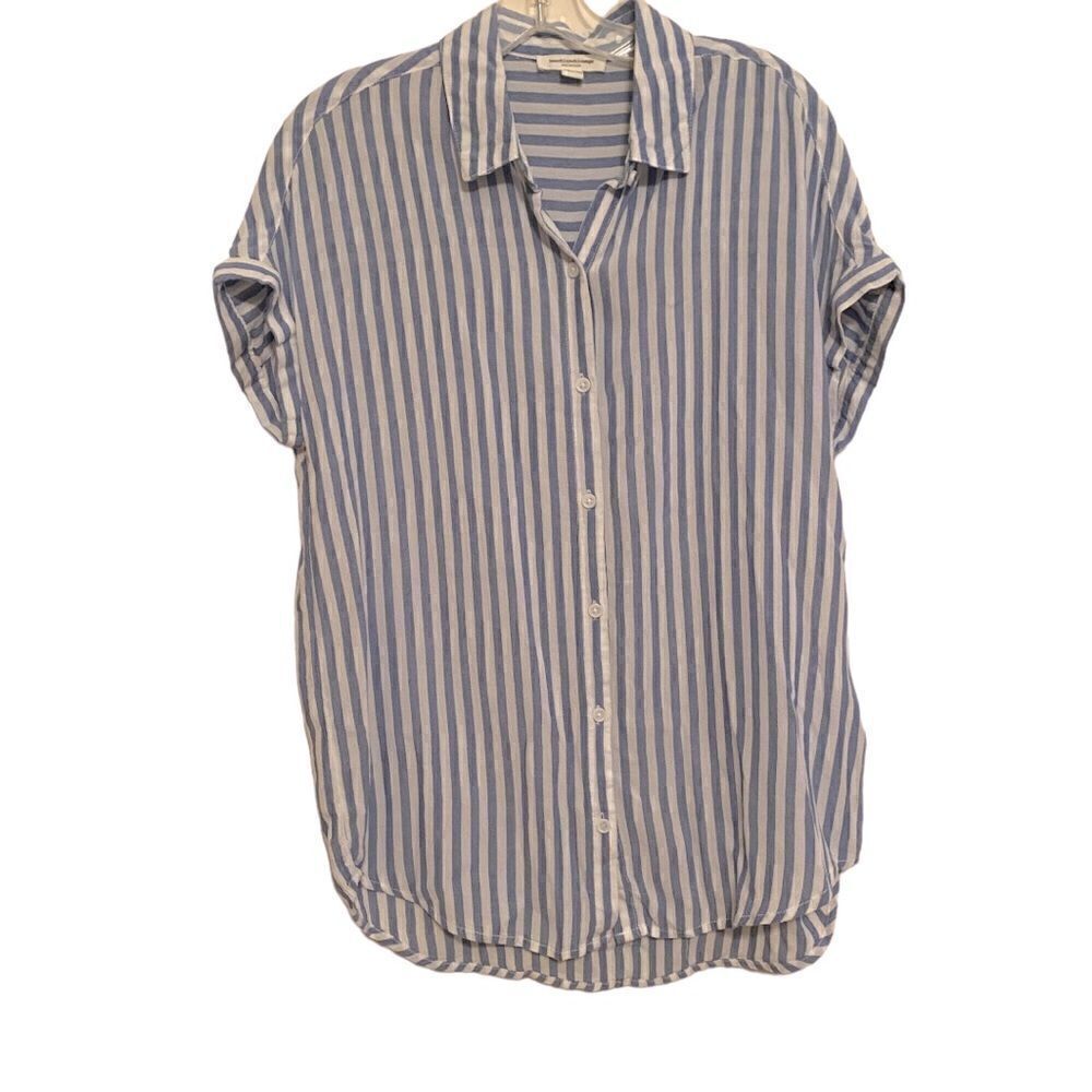 Beach Lunch Lounge Striped Cotton Blouse Sz S P Oversized